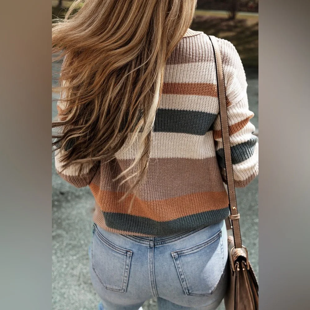 Classic Round Neck Colorblock Knit Sweater - Picture 4 of 4